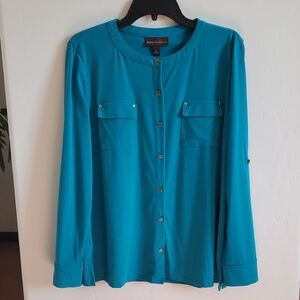 Teal Green Button Shirt Top Large